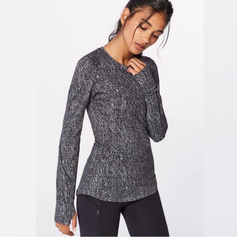 Lululemon Extra Mile Long Sleeve Running Luon Suited Jacquard Black/White Size 6